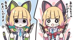 Rule 34 | 2girls, anger vein, animal ear headphones, animal ears, blonde hair, blue archive, blue necktie, bow, cat tail, collared shirt, death momoi (meme), denki blanco, dual wielding, fake animal ears, false smile, green bow, green halo, hair bow, halo, headphones, highres, holding, holding knife, jacket, knife, long sleeves, meme, midori (blue archive), momoi (blue archive), multiple girls, necktie, open mouth, pink halo, red bow, shaded face, shirt, short hair, siblings, sisters, smile, tail, twins, two-sided fabric, two-sided jacket, white shirt, wide sleeves