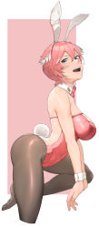Rule 34 | 1girl, absurdres, animal ears, arched back, bare shoulders, black pantyhose, blue eyes, bow, bowtie, breasts, breasts squeezed together, cropped legs, detached collar, fake animal ears, fake tail, from side, highres, hololive, large breasts, leaning forward, leotard, multicolored hair, no shoes, open mouth, pantyhose, pink bow, pink bowtie, pink hair, playboy bunny, rabbit ears, rabbit tail, rat huang, see-through, see-through leotard, shiny clothes, short hair, solo, strapless, strapless leotard, tail, takane lui, teeth, thighs, two-tone hair, upper teeth only, v arms, very short hair, virtual youtuber, white hair, wrist cuffs