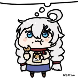 Rule 34 | 1girl, ahoge, animated, animated gif, braid, chewing, cookie, eating, food, lowres, seseren, thought bubble, twin braids