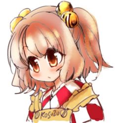 Rule 34 | 1girl, apron, bell, blush, character name, checkered clothes, checkered kimono, clothes writing, fifiruu, hair bell, hair ornament, japanese clothes, kimono, motoori kosuzu, red eyes, red hair, sketch, solo, touhou, twintails, two side up