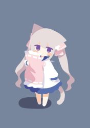 Rule 34 | 1girl, animal ear fluff, animal ears, blush stickers, brown hair, cat ears, cat girl, cat tail, chibi, closed mouth, commentary, dress, full body, grey background, hair between eyes, hair ribbon, highres, long hair, long sleeves, looking at viewer, low twintails, nakkar, no lineart, hugging object, original, pillow, pillow hug, pink ribbon, puffy long sleeves, puffy sleeves, purple eyes, ribbon, ribbon trim, shadow, signature, simple background, socks, solo, standing, tail, twintails, very long hair, watermark, white dress, white socks