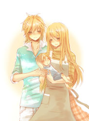 Rule 34 | 1boy, 1girl, alternate costume, alternate hairstyle, apron, blonde hair, blush, brother and sister, child, couple, drooling, closed eyes, family, hair ornament, hetero, highres, if they mated, incest, kagamine len, kagamine rin, long hair, masha, masha (twinbox), short hair, siblings, twincest, twins, vocaloid