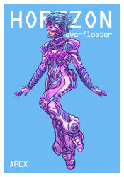Rule 34 | 1girl, apex legends, blue eyes, blue hair, bodysuit, boots, cable, character name, floating, full body, gloves, hair slicked back, horizon (apex legends), mikepo, official alternate costume, overfloater horizon, pink bodysuit, pink gloves, pink lips, purple footwear, short hair, smile, solo
