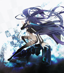 Rule 34 | 10s, 1girl, arm cannon, black rock shooter, black rock shooter (character), glowing, glowing eyes, highres, legs, long hair, plastick, shorts, solo, very long hair, weapon