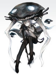 Rule 34 | 10s, 1girl, abyssal ship, black gloves, breasts, cane, colored skin, expressionless, gloves, gradient background, grey eyes, hair between eyes, hasunokaeru, highres, kantai collection, long hair, small breasts, solo, white background, white hair, white skin, wo-class aircraft carrier