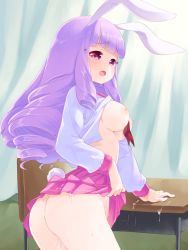 Rule 34 | 10s, 1girl, animal ears, ass, breasts, rabbit, rabbit ears, bunny girl, rabbit tail, censored, chuchu (show by rock!!), cum, highres, long hair, looking back, purple hairtable, pussy, red eyes, show by rock!!, tail, takano natsuki