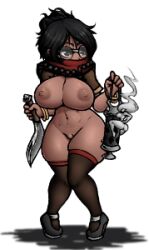 Rule 34 | 1girl, abs, animated, animated gif, antiquarian (darkest dungeon), ass, black hair, bouncing breasts, bracelet, breasts, brown eyes, censer, cleft of venus, covered mouth, dark-skinned female, dark skin, darkest dungeon, fighting stance, functionally nude, glasses, high heels, holding, holding knife, holding weapon, jewelry, knife, kukri, large breasts, lowres, messy hair, navel, necklace, nipples, no bra, no panties, nude, nude mod, pussy, round eyewear, scarf, shadow, short sleeves, smoke, smoke sprite, solo, sprite, standing, thick thighs, thighhighs, thighs, transparent background, uncensored, video game, weapon, xelsword