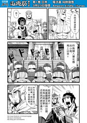 Rule 34 | 4girls, 4koma, 6+boys, arm guards, armor, chinese text, circlet, comic, facial hair, gate, gender request, genderswap, goatee, helmet, highres, horse, journey to the west, monochrome, multiple 4koma, multiple boys, multiple girls, muscular, open clothes, otosama, polearm, sha wujing, soldier, spear, sun wukong, sweat, taishang laojun, tang sanzang, translation request, turn pale, weapon, yulong (journey to the west), zhu bajie