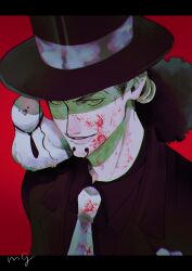 Rule 34 | 1boy, animal, animal on shoulder, bird, bird on shoulder, black hair, blood, blood on face, clothed animal, evil smile, facial hair, formal, goatee, hat, hattori (one piece), highres, long hair, looking at viewer, low ponytail, male focus, mg choco826, one piece, pigeon, rob lucci, smile, suit, top hat, upper body