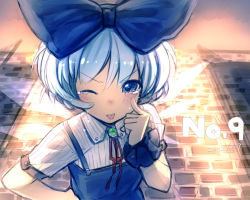 Rule 34 | 1girl, 2012, akanbe, bad id, bad twitter id, blue eyes, blue hair, blush, bow, cirno, dated, eyelid pull, hair bow, hand on own hip, ice, ice wings, kaito (k4itoh), looking at viewer, one eye closed, short hair, solo, tears, tongue, tongue out, touhou, wings, wrist cuffs