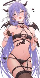 Rule 34 | 1girl, absurdres, alternate costume, blue eyes, blue hair, collarbone, demon horns, demon tail, demon wings, earrings, flat chest, halloween, halloween costume, halo, heart, highres, hololive, horns, hoshimachi suisei, jewelry, long hair, looking at viewer, navel, riding crop, simple background, smile, solo, star (symbol), star earrings, stomach, tail, virtual youtuber, whip, white background, wings, yozora (1wkdgusdn)