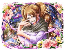 Rule 34 | 1girl, brown hair, charlotte pudding, crying, crying with eyes open, earrings, film strip, flower, flower earrings, jewelry, long hair, official art, one piece, one piece treasure cruise, sanji (one piece), solo, tears, third eye, twintails