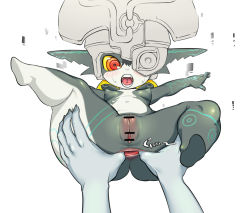Rule 34 | !, 1girl, anus, bar censor, blonde hair, blush, breasts, censored, cleft of venus, colored sclera, dark nipples, fang, helmet, midna, multicolored eyes, muraachi, nintendo, nipples, nude, one eye covered, orange eyes, pointy ears, pov, pussy, red eyes, ringed eyes, small breasts, solo focus, spread anus, tattoo, the legend of zelda, the legend of zelda: twilight princess, thick thighs, thighs, yellow sclera