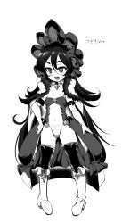 Rule 34 | absurdres, boots, breasts, greyscale, hair between eyes, hand on own hip, highres, ilya (princess connect!), ilya (small) (princess connect!), long hair, momio, monochrome, princess connect!, simple background, solo, thigh boots, thighhighs, very long hair