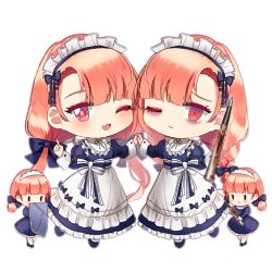 Rule 34 | 4girls, ;3, ;d, apron, artist request, bags under eyes, blue bow, blue dress, blue footwear, blue ribbon, blush, blush stickers, bow, braid, brown dress, bullet, chibi, closed mouth, dress, fairy (girls&#039; frontline), full body, girls&#039; frontline, hair bow, hair ornament, hair ribbon, hairclip, holding, holding bullet, holding hands, holding shield, index finger raised, light frown, long sleeves, looking at viewer, maid, maid apron, maid headdress, multiple girls, official art, one eye closed, open mouth, orange hair, puffy long sleeves, puffy sleeves, ribbon, shield, siblings, simple background, slit, smile, striped ribbon, third-party source, transparent background, twin braids, twin fairies (girls&#039; frontline), twins, twintails, waist ribbon, white apron, | |