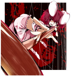 Rule 34 | 1girl, animal ears, ass, atoshi, bad id, bad pixiv id, blood, brown hair, rabbit ears, female focus, foreshortening, inaba tewi, mallet, short hair, solo, touhou