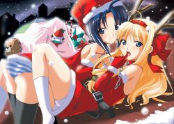 Rule 34 | + +, 2girls, absurdres, all fours, anonono, antlers, armpits, ass, bare shoulders, belt, bent over, between thighs, black socks, blonde hair, blue eyes, blue hair, blue panties, blush, bow, candy, candy cane, chain, christmas, cityscape, collar, dress, elbow gloves, finger in own mouth, food, fur-trimmed headwear, fur trim, gift, girl on top, gloves, hair bow, hair tubes, hairband, hat, highres, horns, kneehighs, komiya momiji, legs, long hair, looking at viewer, looking back, lying, multiple girls, naughty face, night, night sky, official art, official wallpaper, on back, on stomach, open mouth, oumori erisu, outdoors, panties, pantyshot, parted bangs, profile, red gloves, rooftop, sack, santa costume, santa hat, scan, shadow, short dress, short hair, sidelocks, silhouette, sky, smile, snow, snowing, socks, souryuu (double dragon), striped clothes, striped panties, stuffed animal, stuffed toy, teddy bear, thighhighs, tongue, underwear, wallpaper, white legwear, white panties, yuri