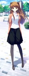Rule 34 | 10s, 1girl, :o, absurdres, bench, black ribbon, black skirt, brown eyes, brown hair, cloud, female focus, full body, game cg, hair ribbon, highres, jacket, long hair, looking at viewer, ogiso setsuna, outdoors, pantyhose, ribbon, shoes, skirt, sky, solo, standing, tree, turtleneck, two side up, white album (series), white album 2
