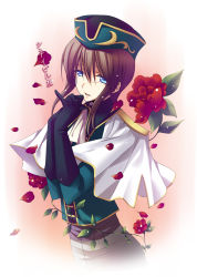 Rule 34 | 00s, 1boy, blue eyes, brown hair, code geass, fabulous, flower, gloves, hat, kannon maldini, kanon maldini, leaf, male focus, open mouth, own hands clasped, own hands together, petals, rose, solo, tears, translation request, zinno