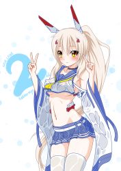 Rule 34 | 1girl, absurdres, anniversary, armpits, ascot, ayanami (azur lane), azur lane, belt, blush, breasts, choker, collarbone, commentary request, copyright name, covered erect nipples, cowboy shot, detached sleeves, double v, eyes visible through hair, hair ornament, hairclip, headgear, heyzan, highres, long hair, looking at viewer, medium breasts, midriff, navel, pleated skirt, ponytail, retrofit (azur lane), ribbon-trimmed sleeves, ribbon trim, school uniform, serafuku, sidelocks, signature, silver hair, simple background, skirt, smile, solo, thighhighs, underboob, v, very long hair, wet, wet clothes, wet hair, white thighhighs, wide sleeves, yellow eyes, zettai ryouiki