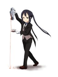 Rule 34 | 1girl, alternate costume, bad id, bad pixiv id, black hair, brown eyes, cosplay, cuff links, cup, decantering, failure, female focus, formal, gloves, k-on!, kuroshitsuji, long hair, looking at viewer, md5 mismatch, nakano azusa, necktie, pant suit, pants, parody, pouring, saucer, sebastian michaelis, sebastian michaelis (cosplay), shoes, simple background, smile, smug, solo, spilling, standing, suit, teacup, teapot, twintails, walking, watanore, white background, white gloves, you&#039;re doing it wrong