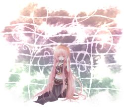 Rule 34 | 1girl, armband, bad id, bad pixiv id, closed eyes, highres, long hair, megurine luka, midriff, music, navel, ou (swdp), pink hair, singing, solo, very long hair, vocaloid