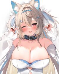 Rule 34 | 1girl, animal ear fluff, animal ears, blonde hair, blue hair, breast focus, breasts, close-up, dog ears, dog girl, fuwawa abyssgard, hair ornament, highres, hololive, hololive english, large breasts, long hair, looking at viewer, maru ccy, multicolored hair, open mouth, pink eyes, streaked hair, virtual youtuber