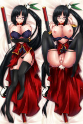 Rule 34 | 1girl, aftersex, arc system works, bad id, bad pixiv id, black hair, blazblue, blazblue: calamity trigger, breasts, china dress, chinese clothes, cleavage cutout, clothing cutout, cum, cum in pussy, dakimakura (medium), dress, garter belt, garter straps, glasses, hair ornament, huge breasts, lao jiu, legs, litchi faye ling, long hair, mikan (5555), multiple views, nipples, ponytail, purple eyes, pussy, side ponytail, spread legs, thighhighs, thighs, uncensored, very long hair