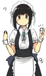 Rule 34 | 1girl, ?, absurdres, alternate costume, black hair, commentary request, enmaided, fubuki (kancolle), highres, kantai collection, looking at viewer, ma rukan, maid, maid headdress, oreo, simple background, solo, white background, wrist cuffs