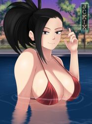 Rule 34 | 1girl, black hair, boku no hero academia, breasts, highres, jckix, large breasts, ponytail, smile, solo, yaoyorozu momo