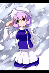 Rule 34 | 1girl, female focus, hirosato, letterboxed, letty whiterock, outdoors, purple hair, snow, snowing, solo, standing, touhou