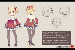Rule 34 | 1girl, animal ears, argyle, argyle clothes, argyle legwear, black pantyhose, blonde hair, blush, bow, breasts, cat ears, cleavage, drill hair, hair bow, looking at viewer, multiple views, original, pantyhose, pixiv fantasia, pixiv fantasia new world, red eyes, saru, small breasts, translation request, turnaround, twin drills, twintails, vivi (saru)