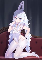 Rule 34 | + +, 1girl, ahoge, animal ears, artist name, azur lane, blue eyes, blush, braid, breasts, choker, closed mouth, couch, covered navel, expressionless, fake animal ears, full body, groin, hairband, hand on own face, hand on own hip, hand up, high heels, highleg, highleg leotard, kneeling, le malin (azur lane), le malin (listless lapin) (azur lane), legs, leotard, long hair, looking at viewer, low twin braids, official alternate costume, on couch, pantyhose, rabbit ears, shoes, sidelocks, signature, small breasts, solo, thigh strap, thighs, twin braids, very long hair, white footwear, white hair, white legwear, white leotard, white pantyhose, wrist cuffs, zenshin