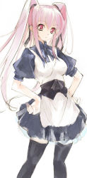 Rule 34 | 1girl, hands on own hips, long hair, maid, pink hair, red eyes, solo, thighhighs, twintails, yudesoba