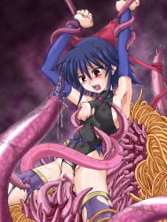 Rule 34 | 00s, blue hair, blush, boots, breasts, censored, cum, detached sleeves, highres, kagano ai, mahou shoujo ai, open mouth, rape, red eyes, ribbon, short hair, tentacle sex, tentacles, thigh boots, thighhighs, torn clothes, vaginal