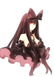 Rule 34 | 10s, 1girl, absurdres, abyssal ship, black hair, bow, breasts, chain, female focus, glowing, glowing eyes, gothic lolita, hair bow, highres, kantai collection, large breasts, lolita fashion, long hair, red eyes, seaplane tender princess, simple background, sketch, solo, upper body, white background, yan wen zi