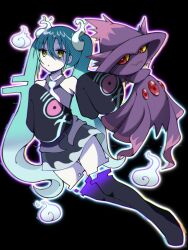 Rule 34 | 1girl, blue hair, collared shirt, creatures (company), detached legs, detached sleeves, full body, game freak, gen 4 pokemon, ghost miku (project voltage), glitch, hair ornament, hatsune miku, highres, long hair, mismagius, necktie, nintendo, parted lips, pokemon, pokemon (creature), project voltage, rageno0000, shirt, skirt, sleeveless, sleeveless shirt, sleeves past fingers, sleeves past wrists, thigh gap, thighhighs, twintails, very long hair, vocaloid, will-o&#039;-the-wisp (mythology), yellow eyes