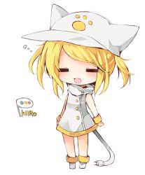 Rule 34 | 1girl, = =, animal ears, blonde hair, borrowed character, cat ears, cat tail, chibi, closed eyes, fang, full body, hat, looking at viewer, open mouth, original, personification, smile, solo, standing, tail, yukimiya (parupunta)