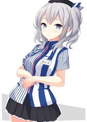 Rule 34 | 10s, 1girl, breasts, clerk, employee uniform, hat, kantai collection, kashima (kancolle), large breasts, lawson, mimura zaja, silver hair, solo, twintails, uniform, wavy hair