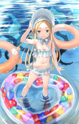 Rule 34 | 1girl, abigail williams (fate), abigail williams (swimsuit foreigner) (fate), abigail williams (swimsuit foreigner) (third ascension) (fate), bare shoulders, bikini, blonde hair, blue eyes, blush, bonnet, bow, braid, braided hair rings, breasts, fate/grand order, fate (series), forehead, hair bow, hair rings, heibonkaeru, highres, innertube, long hair, looking at viewer, miniskirt, navel, parted bangs, ripples, sidelocks, skirt, small breasts, smile, swim ring, swimsuit, tentacles, twin braids, twintails, very long hair, wading, water, white bikini, white bow, white headwear