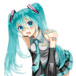 Rule 34 | 1girl, :d, aqua eyes, aqua hair, bad id, bad pixiv id, bare shoulders, chroma000, chroma (chroma000), detached sleeves, female focus, hair ornament, hatsune miku, long hair, looking at viewer, open mouth, pleated skirt, skirt, smile, solo, twintails, vocaloid