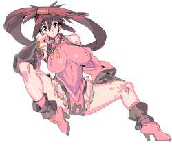Rule 34 | 1girl, arc system works, bad id, bad pixiv id, bare shoulders, breasts, brown hair, china dress, chinese clothes, detached sleeves, dress, covered erect nipples, guilty gear, high heels, huge breasts, impossible clothes, impossible shirt, kuradoberi jam, large breasts, long hair, meisamu, miniskirt, shirt, shoes, skin tight, skirt, solo, very long hair