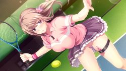 Rule 34 | 1girl, atelier kaguya, ball, binkan kyonyuu bishoujo tsunfuwa iyarashi massage, blush, bouncing breasts, breasts, brown hair, censored, egg vibrator, embarrassed, female focus, floating hair, frilled skirt, frills, game cg, h+o, harumi ayame, holding, holding racket, large breasts, legs, long hair, looking at viewer, mosaic censoring, no panties, nose blush, original, outdoors, outstretched arms, parted lips, playing, purple eyes, pussy, racket, remote control vibrator, sex toy, skirt, solo, sportswear, standing, tennis ball, tennis court, tennis racket, tennis uniform, thighs, twintails, unaligned breasts, vibrator