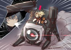 Rule 34 | 1girl, 1other, absurdres, blonde hair, cannon, cerberus (girls&#039; frontline), commentary request, fabarm sat-8, g11 (girls&#039; frontline), girls&#039; frontline, grey hair, gun, half-closed eyes, highres, long hair, one-eyed, robot, s.a.t.8 (girls&#039; frontline), sangvis ferri, semi-automatic firearm, semi-automatic shotgun, shield, shield module, shotgun, surprised, vomiting, weapon, wide-eyed, yui hiroshi