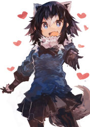 Rule 34 | 10s, 1girl, :d, absurdres, animal ears, beckoning, black bow, black bowtie, black gloves, black hair, black pantyhose, black skirt, blue eyes, blue sweater, bow, bowtie, bright pupils, commentary request, common raccoon (kemono friends), extra ears, fang, fur-trimmed sleeves, fur collar, fur trim, gloves, grey hair, hair between eyes, hand up, heart, highres, kaamin (mariarose753), kemono friends, long sleeves, looking at viewer, medium hair, multicolored hair, open mouth, outstretched arms, pantyhose, raccoon ears, raccoon tail, reaching, reaching towards viewer, sidelocks, simple background, skirt, smile, solo, standing, sweater, tail, upper body, white background, white hair, white pupils