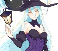 Rule 34 | 1girl, alternate costume, azura (fire emblem), bk-love, blue hair, breasts, closed mouth, fire emblem, fire emblem fates, hat, lantern, light blue hair, long hair, medium breasts, nintendo, solo, very long hair, witch, witch hat, yellow eyes