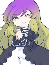 Rule 34 | 1girl, blush stickers, brown eyes, brown hair, chahan (fried rice0614), closed mouth, cross-laced clothes, dress, gradient hair, highres, hijiri byakuren, layered dress, long hair, long sleeves, multicolored hair, one-hour drawing challenge, purple hair, simple background, smile, solo, touhou, white background, white dress