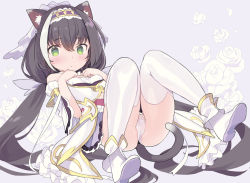 Rule 34 | 1girl, animal ear fluff, animal ears, black hair, blade (galaxist), blush, boots, breasts, cameltoe, cat ears, cat girl, cat tail, dress, green eyes, hairband, karyl (princess) (princess connect!), karyl (princess connect!), long hair, looking at viewer, low twintails, medium breasts, multicolored hair, panties, princess connect!, solo, streaked hair, tail, thighhighs, twintails, underwear, white footwear, white hair, white panties, white thighhighs