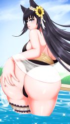 Rule 34 | 1girl, animal ears, artist request, ass, ass grab, azur lane, bare shoulders, black hair, blush, breasts, cameltoe, deep skin, from behind, green eyes, highres, huge ass, kii (azur lane), large breasts, leotard, long hair, looking at viewer, looking back, parted lips, shiny skin, sideboob, solo, thong, thong leotard