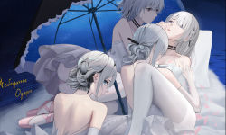 Rule 34 | 4girls, absurdres, ak-12 (girls&#039; frontline), ak-15 (girls&#039; frontline), alternate costume, alternate hair length, alternate hairstyle, an-94 (girls&#039; frontline), back, ballerina, ballet, ballet dress, ballet slippers, bare back, bare shoulders, black choker, black ribbon, black umbrella, blue eyes, braid, breasts, choker, closed mouth, collarbone, defy (girls&#039; frontline), dress, feet out of frame, finger to another&#039;s mouth, from side, girls&#039; frontline, grey hair, hair ornament, hair ribbon, hairclip, highres, kneeling, lake, legs, long hair, looking at another, looking at viewer, looking up, lying, medium hair, multiple girls, on back, open mouth, panties, pantyhose, petals, pillow, pink footwear, pink panties, purple eyes, ribbon, roundschen, rpk-16 (girls&#039; frontline), russian text, sitting, swan lake, thighs, umbrella, underwear, upper body, wariza, white dress, white pantyhose, yuri
